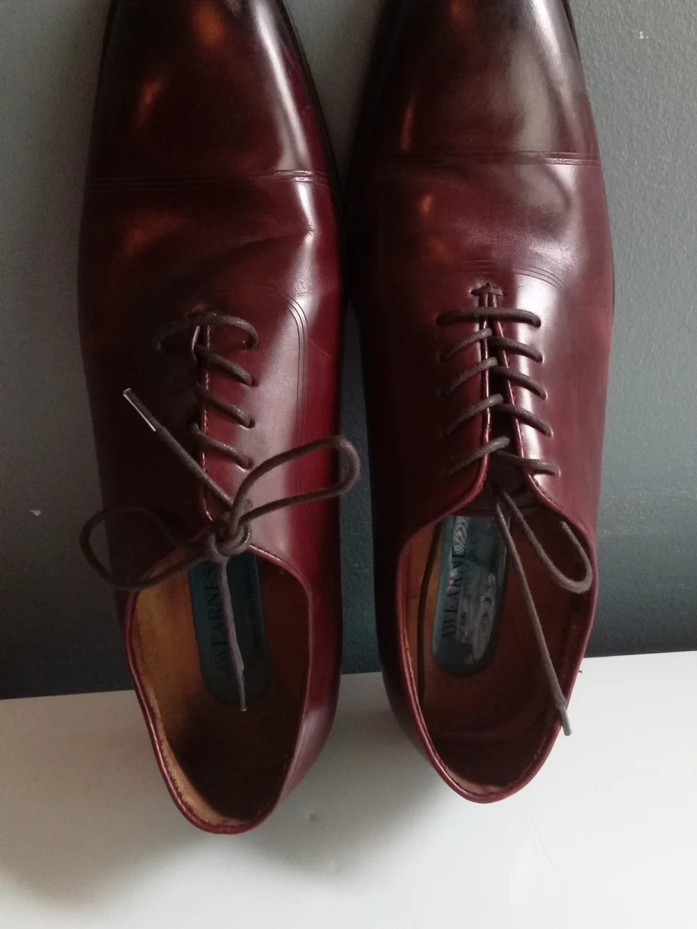 Awearness Kenneth Cole Mens Burgundy‎ Leather Cap Toe Oxford Dress Shoes